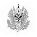 A dotwork tattoo featuring a totem pole inspired by Native American art, adorned with various plant motifs and a hidden owl within the design tattoo design idea