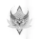 A dotwork tattoo featuring a totem pole inspired by Native American art, adorned with various plant motifs and a hidden owl within the design tattoo design idea