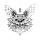 A dotwork tattoo featuring a totem pole inspired by Native American art, adorned with various plant motifs and a hidden owl within the design tattoo design idea