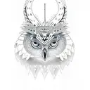 A dotwork tattoo featuring a totem pole inspired by Native American art, adorned with various plant motifs and a hidden owl within the design tattoo design idea