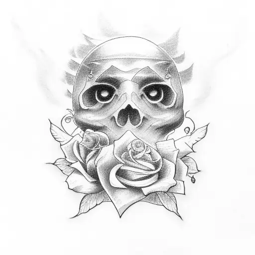cross with clouds and rosess tattoo design idea