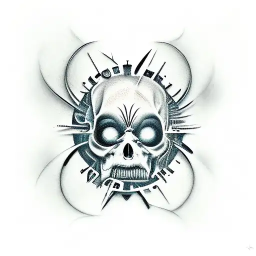 one face sliced to 2 characters one of them evil, clock at the back mixed with the head, butterfly effect and spacetime tattoo design idea