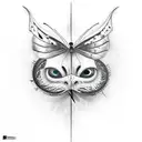 one face sliced to 2 characters one of them evil, clock at the back mixed with the head, butterfly effect and spacetime tattoo design idea