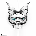 one face sliced to 2 characters one of them evil, clock at the back mixed with the head, butterfly effect and spacetime tattoo design idea