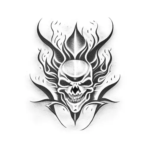 A demonic guitar shredding flames tattoo design idea