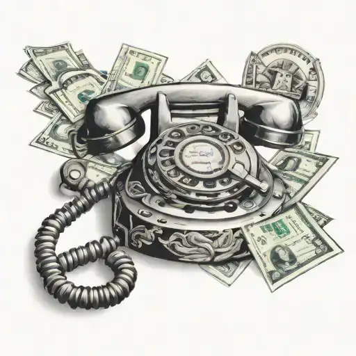 money and phone rotary dial tattoo design idea
