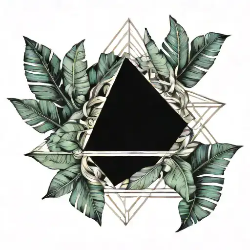 banana leaf inside single triangle shape tattoo design idea