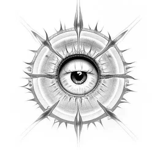 circle of thorns with crying eye in centre tattoo design idea