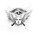 angry fallen angel eye tattoo design idea