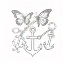 Butterfly, anchor, and small key ring and three old keys tattoo design idea