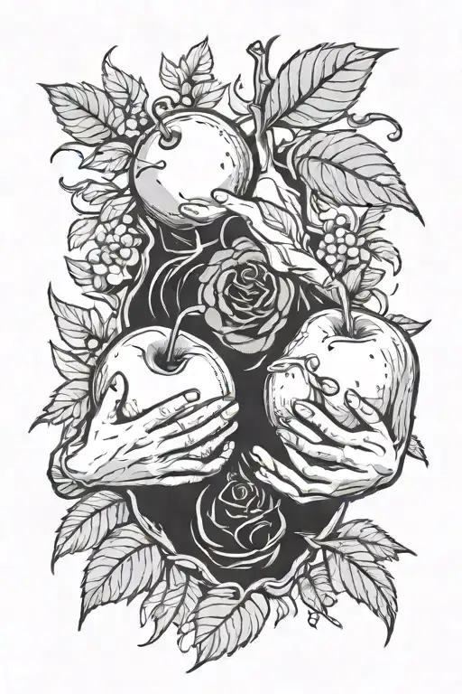 eve give an apple to adam hands tattoo design idea