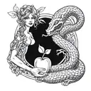 snake and eve give an apple to adam hands tattoo design idea