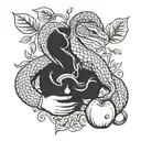 snake and eve give an apple to adam hands tattoo design idea