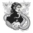 snake and eve give an apple to adam hands tattoo design idea