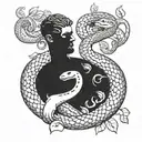 snake and eve give an apple to adam hands tattoo design idea