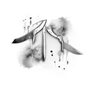 a knife with banner and numbers 444 tattoo design idea