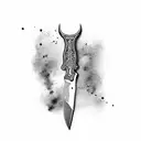 a knife with banner and numbers 444 tattoo design idea
