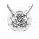 a knife with banner and numbers 444 tattoo design idea