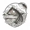 moon mountains ocean mom tattoo design idea