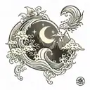 moon mountains ocean mom tattoo design idea