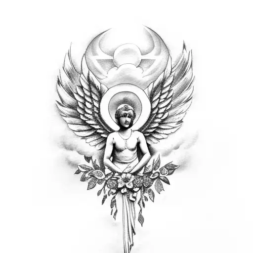 Laurel wreath with Angel  tattoo design idea