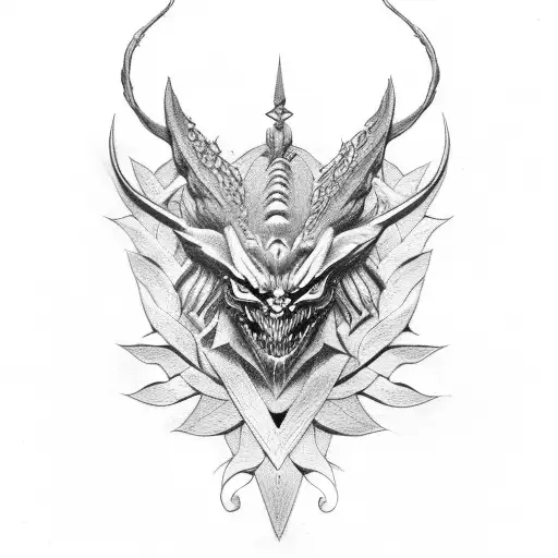 Laurel wreath demon tattoo design idea