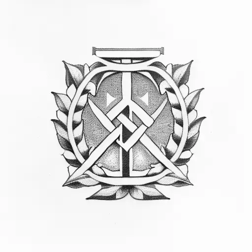 Laurel wreath with στη νίκη in the middle tattoo design idea