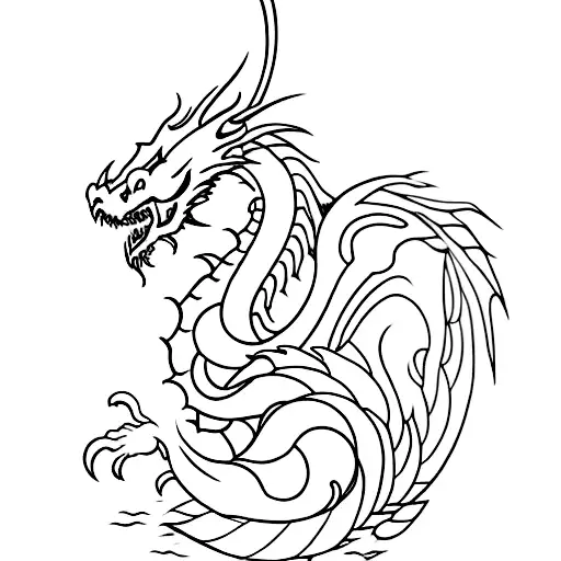 A minimalist design of a dragon holding a dagger tattoo design idea