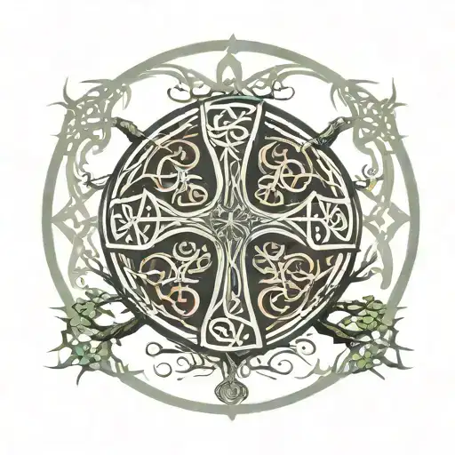 celtic cross with tree of life intertwined tattoo design idea