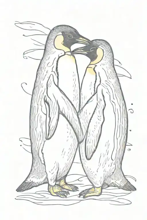 A minimalist tattoo design of two penguins about to embrace in a cuddle tattoo design idea