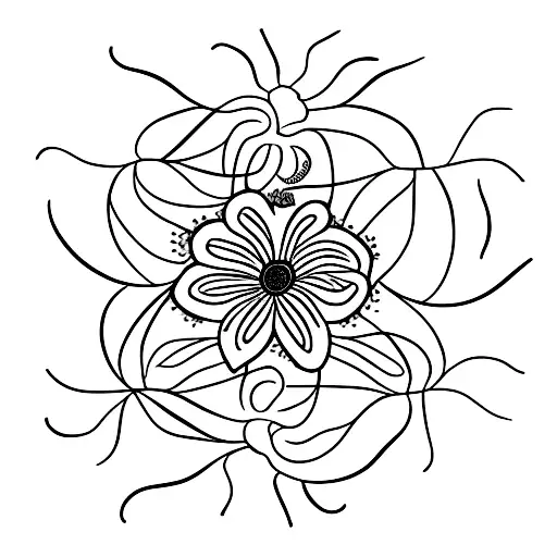 black spider lilly with the stem of the flower displaying "sonder" in cursive tattoo design idea