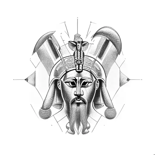 Greek band circling sphinx head tattoo design idea
