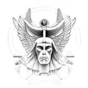 Greek band circling sphinx head tattoo design idea