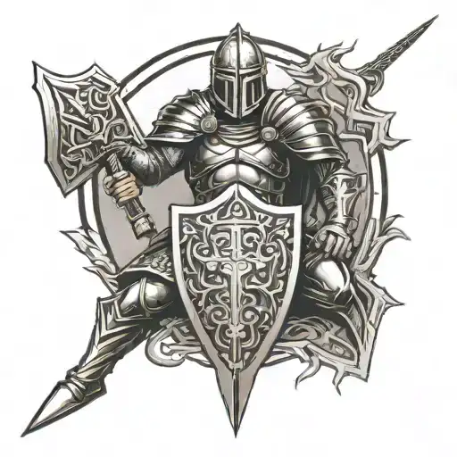 sword - shield - warrior figure tattoo design idea