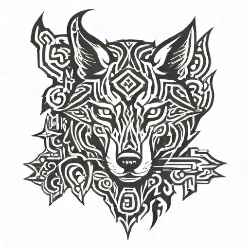 cross and wolf  tattoo design idea