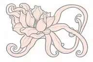 A delicate pink flower blooming from an octopus tentacle, symbolizing strength and beauty in overcoming breast cancer tattoo design idea