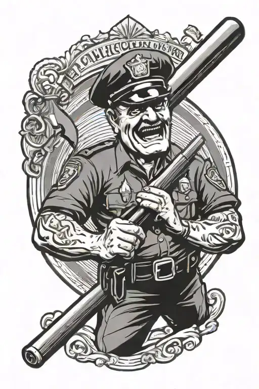 angry cop in AA Symbol with baseball bat tattoo design idea