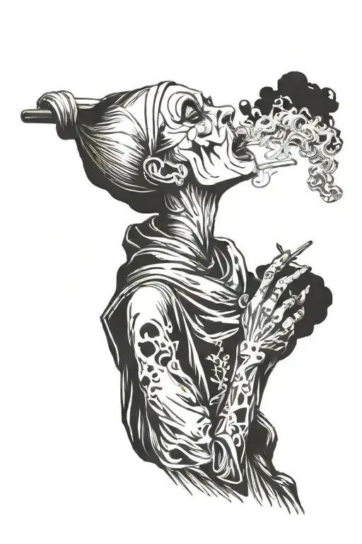 demonic nun smoking a cigarette tattoo design idea