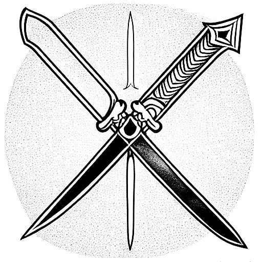 Sword facing vertically going through 3 crowns tattoo design idea