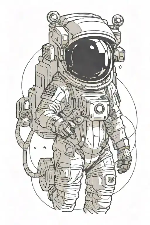 female Astronaut nude in space big breast tattoo design idea