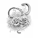 Fineline sleeve with maduse, snakes and flowers tattoo design idea