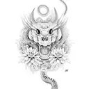 Fineline sleeve with maduse, snakes and flowers tattoo design idea