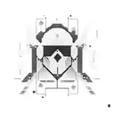 A futuristic hacker wearing a cloak, surrounded by floating bits of code and binary numbers tattoo design idea