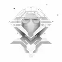 A futuristic hacker wearing a cloak, surrounded by floating bits of code and binary numbers tattoo design idea