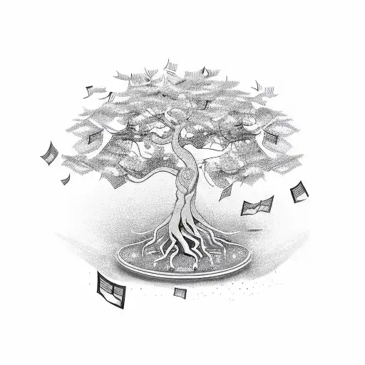 A money tree with musical symbols as leaves tattoo design idea