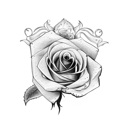 rolled wooden cane with a rose on white and  tattoo design idea
