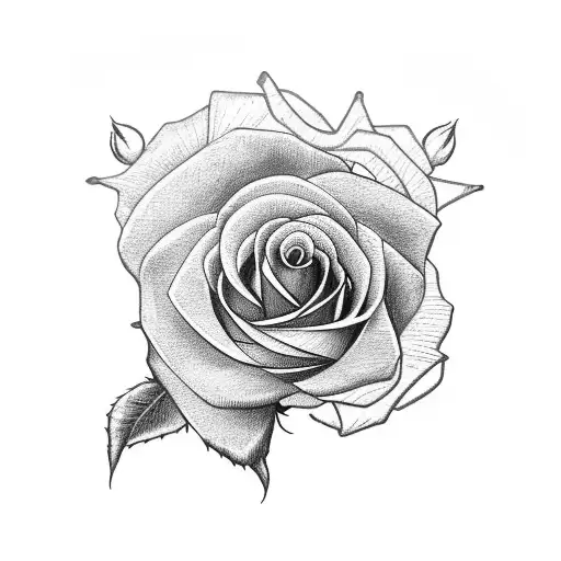 rolled wooden cane with a rose on white and  tattoo design idea