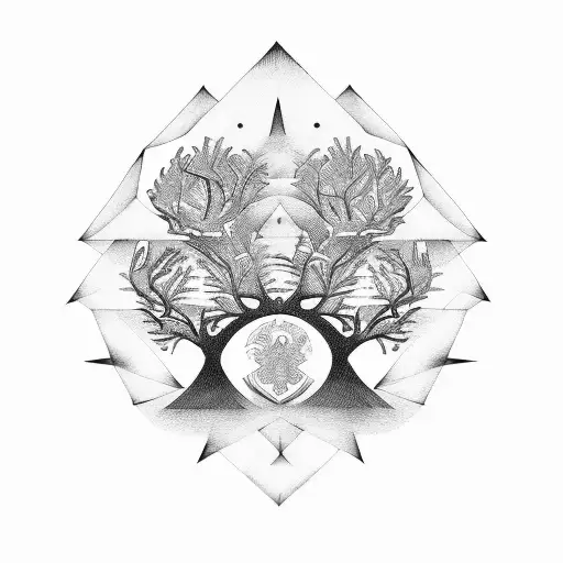 An abstract art piece combining a family tree and math equations tattoo design idea