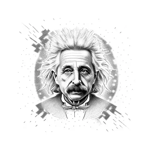 An abstract art piece merging Einstein's face with Tesla's face tattoo design idea