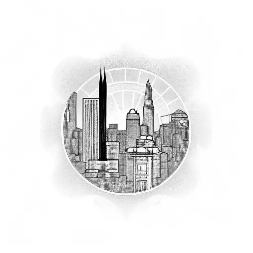 Kansas City skyline with a mechanical clock tower tattoo design idea